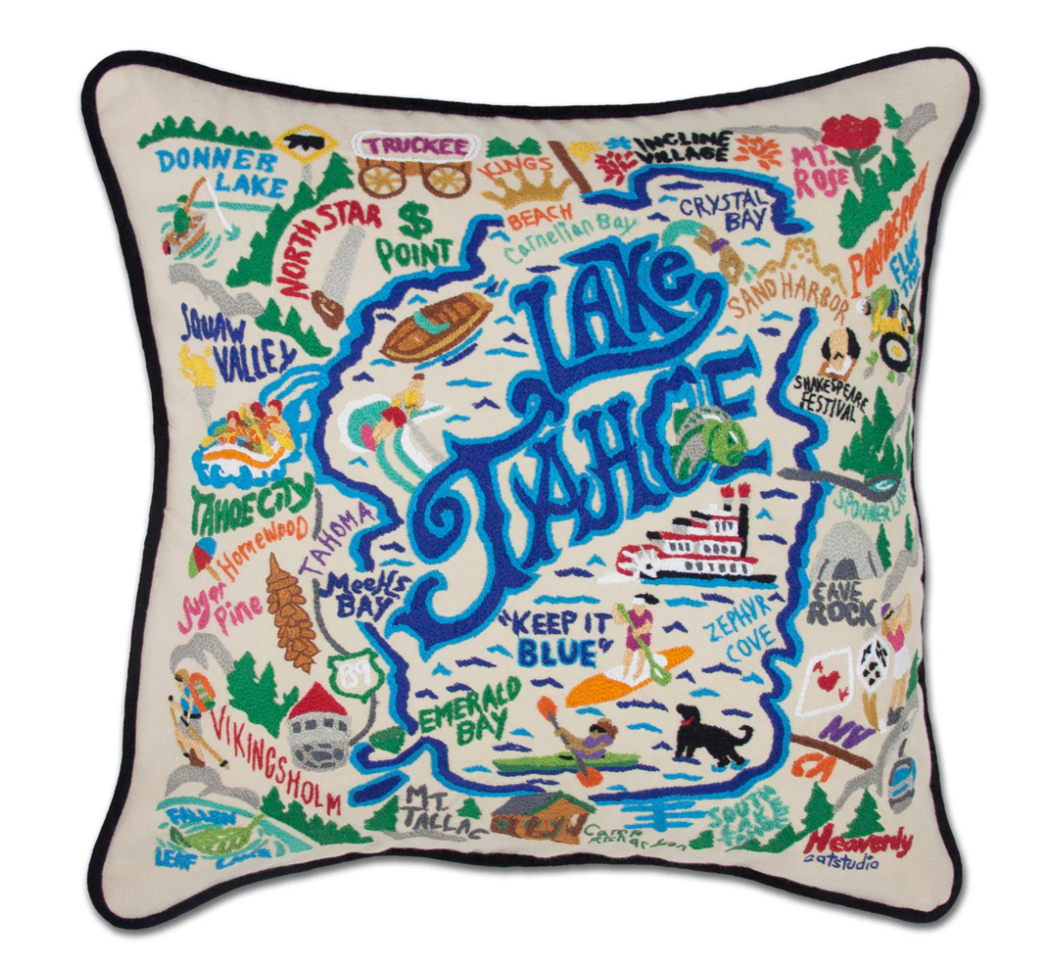 Lake Tahoe Hand-Embroidered Pillow