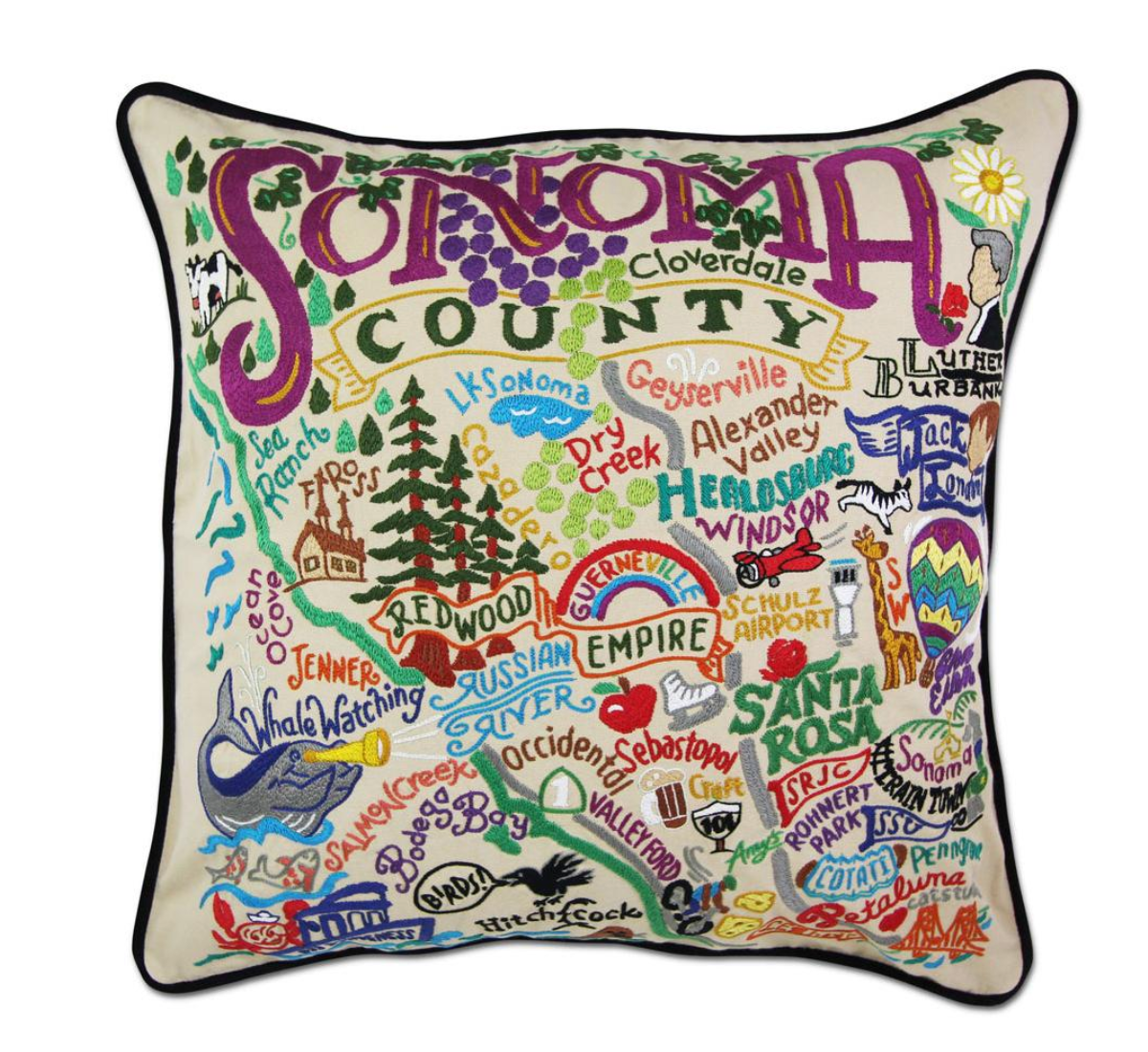Sonoma County Hand-Embroidered Pillow