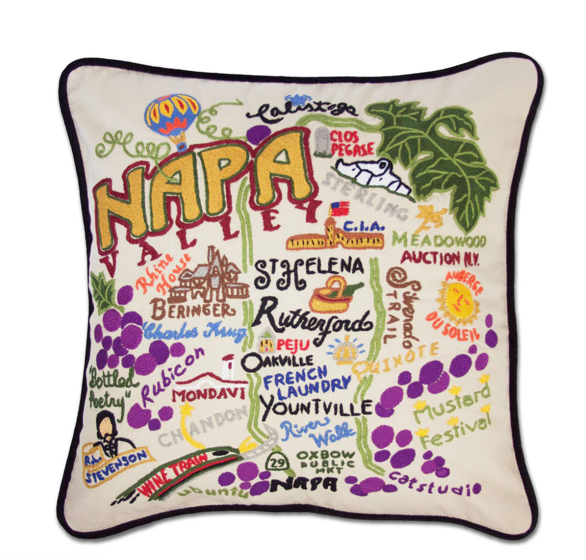 Napa Valley Hand-Embroidered Pillow