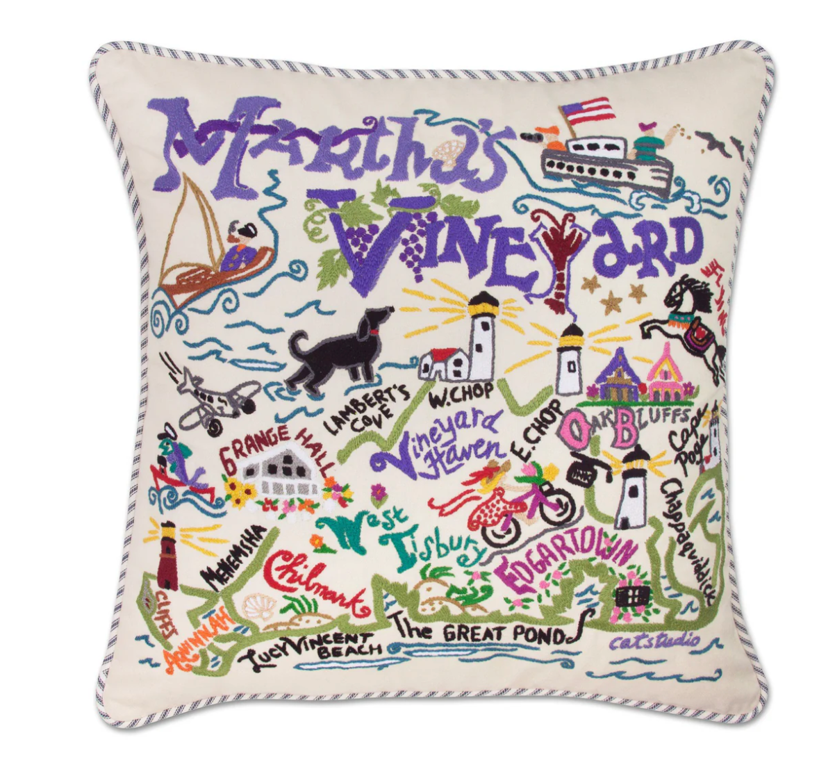 Martha's Vineyard Hand-Embroidered Pillow