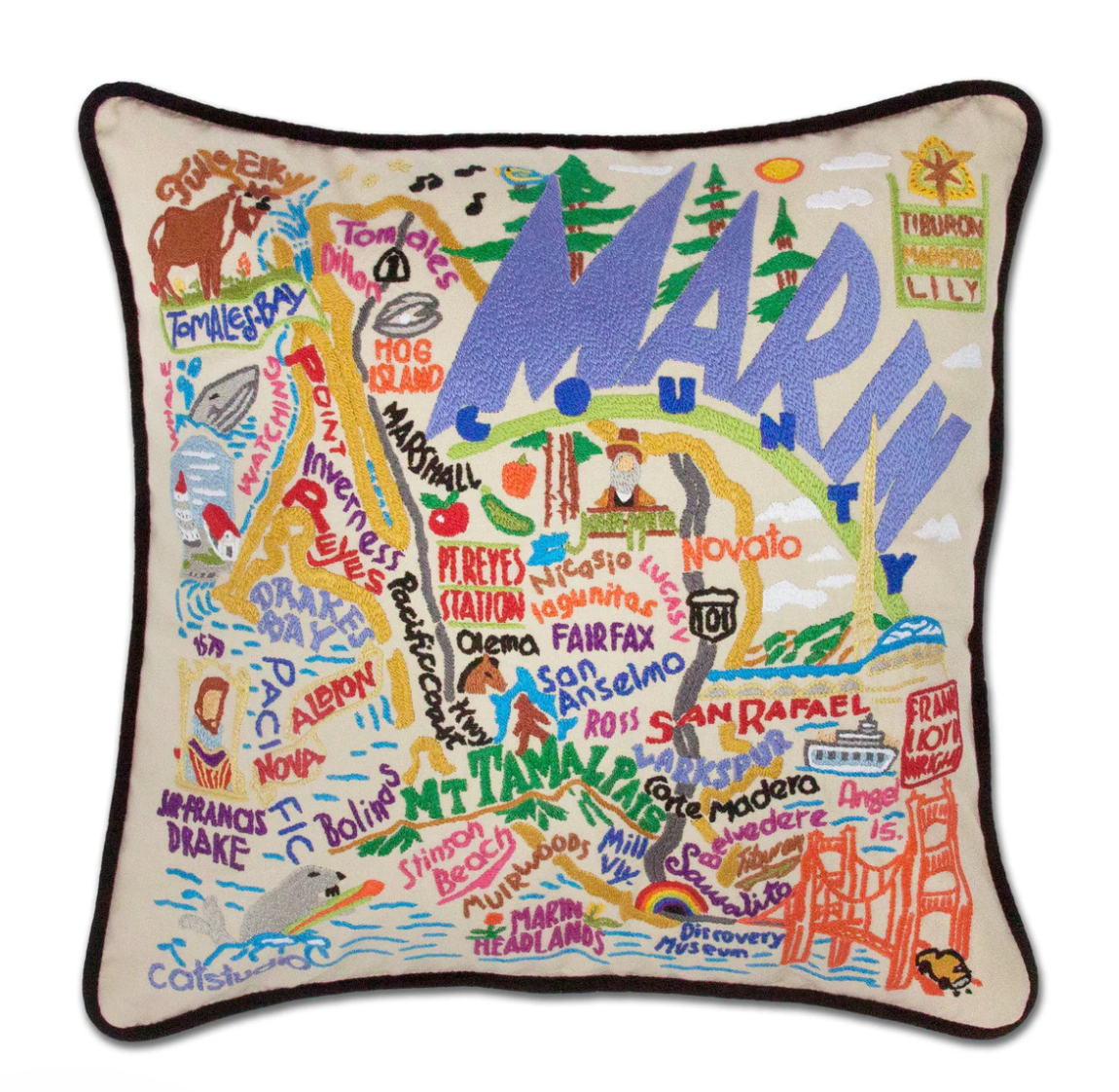 Marin County Hand-Embroidered Pillow