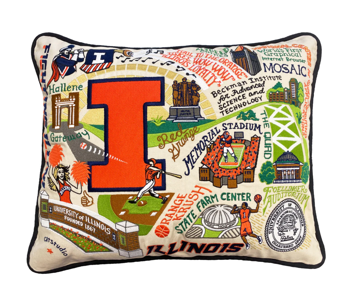 University of Illinois Embroidered Pillow