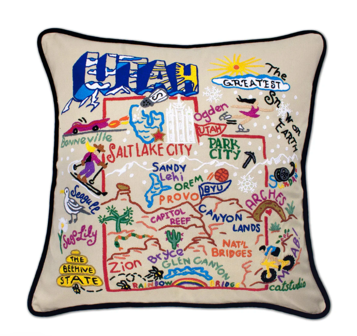 Utah Hand-Embroidered Pillow