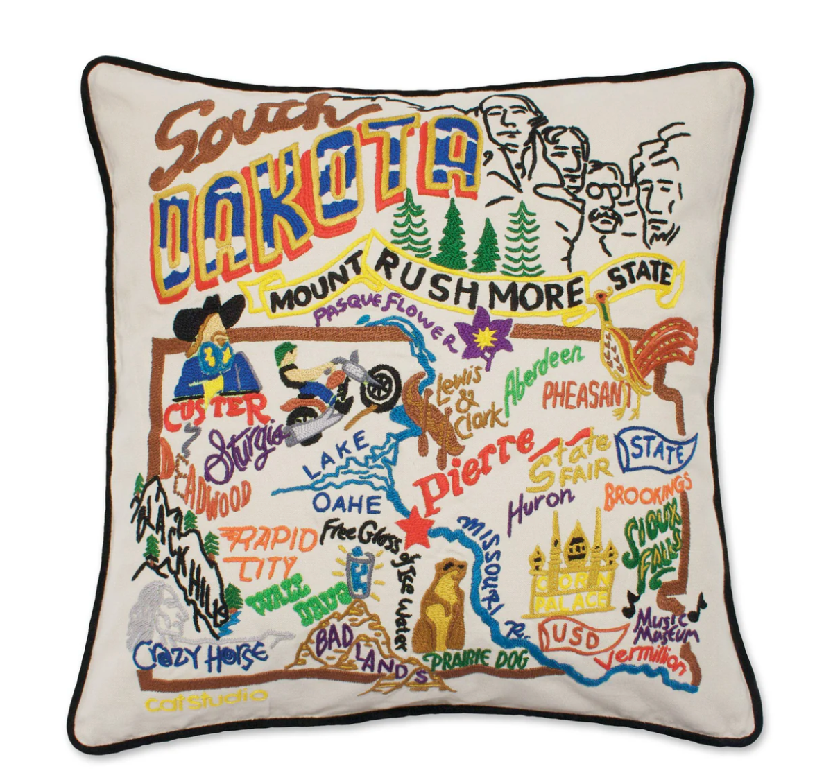 South Dakota Hand-Embroidered Pillow