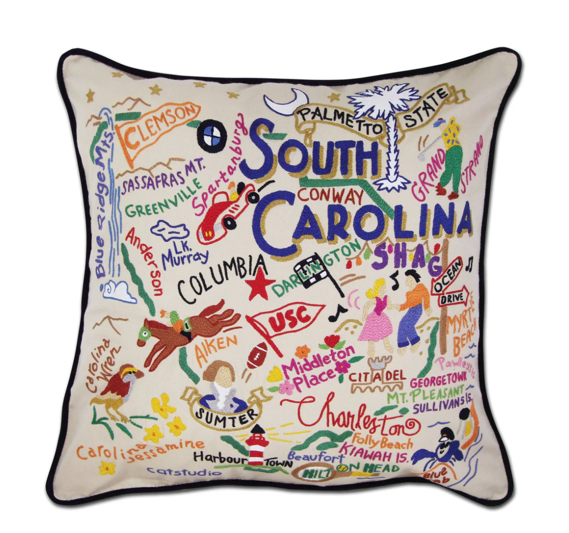 South Carolina Hand-Embroidered Pillow