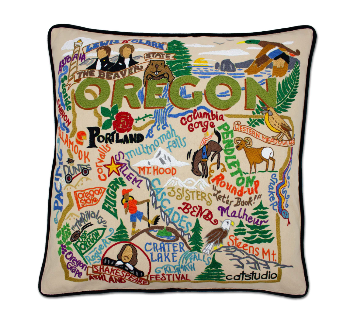 Oregon Hand-Embroidered Pillow