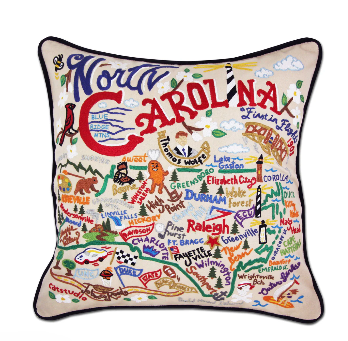 North Carolina Hand-Embroidered Pillow