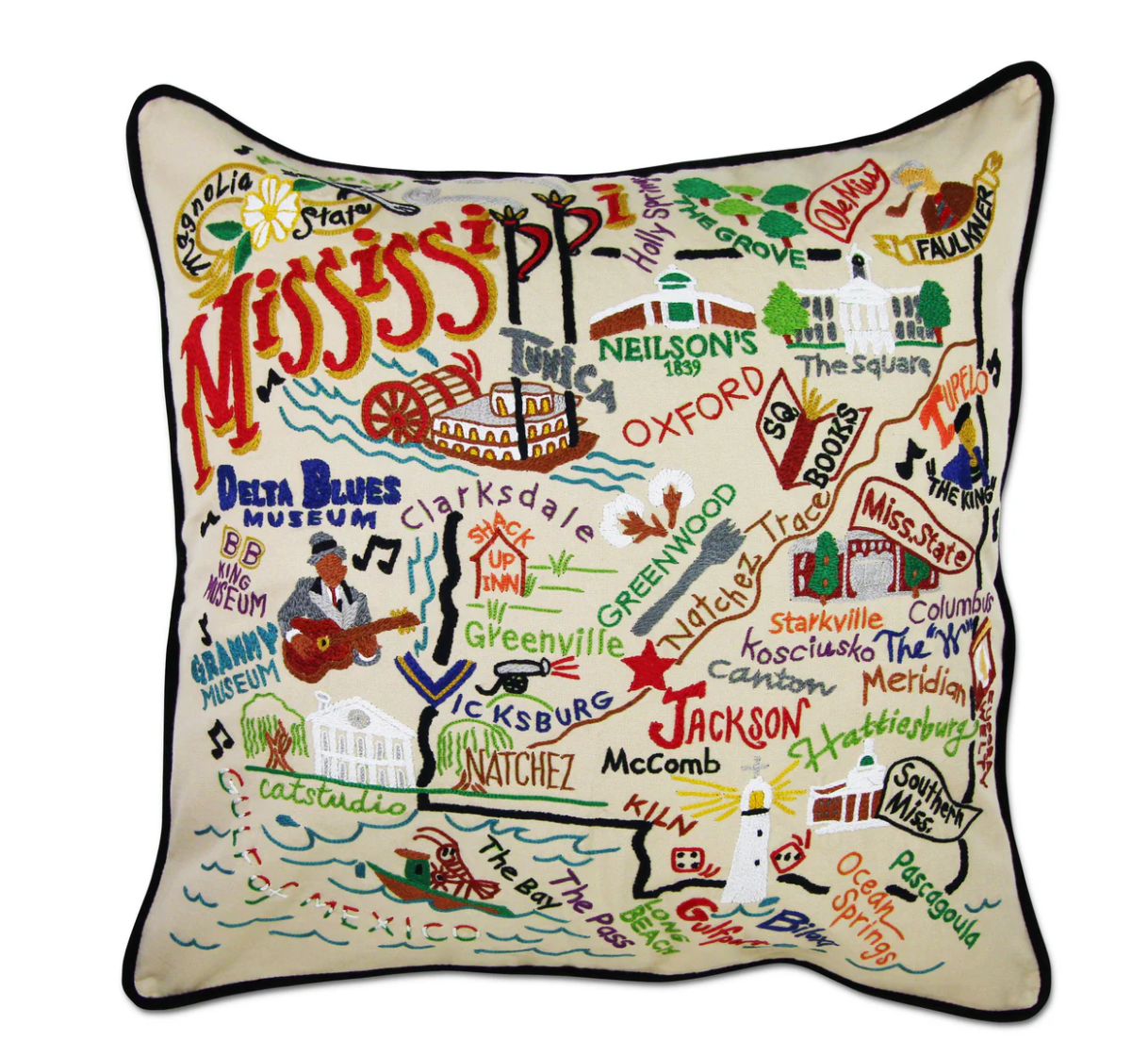 Mississippi Hand-Embroidered Pillow