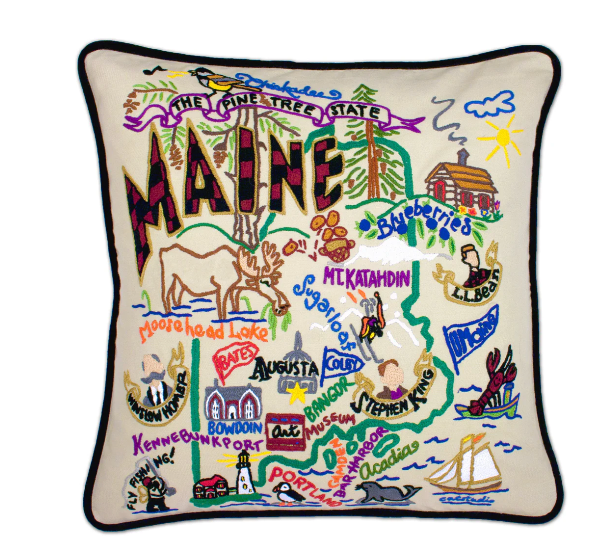 Maine Hand-Embroidered Pillow