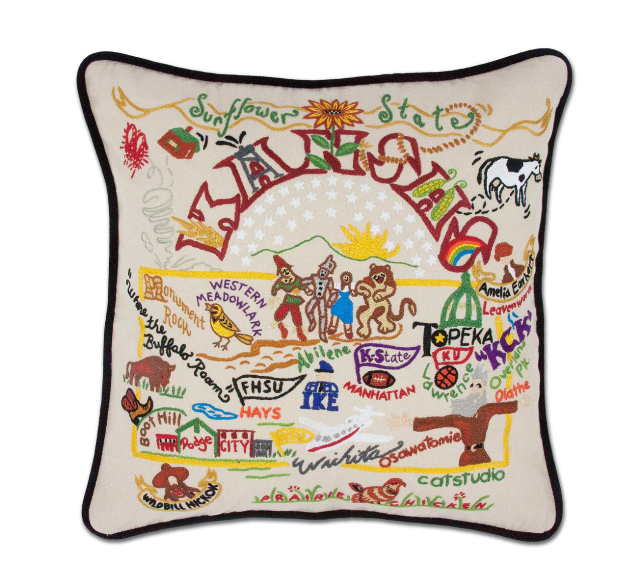 Kansas Hand-Embroidered Pillow