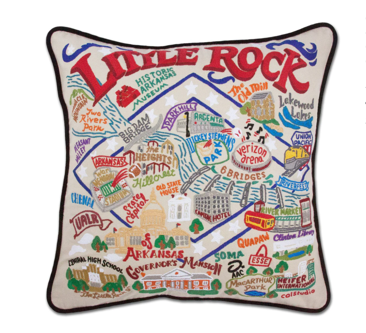 Little Rock Hand-Embroidered Pillow