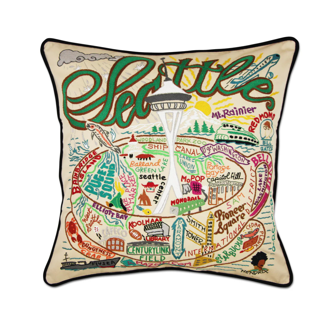 Seattle Hand-Embroidered Pillow