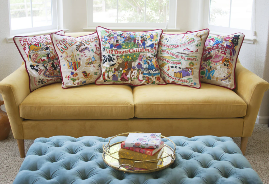 12 Days of Christmas Hand-Embroidered Pillow