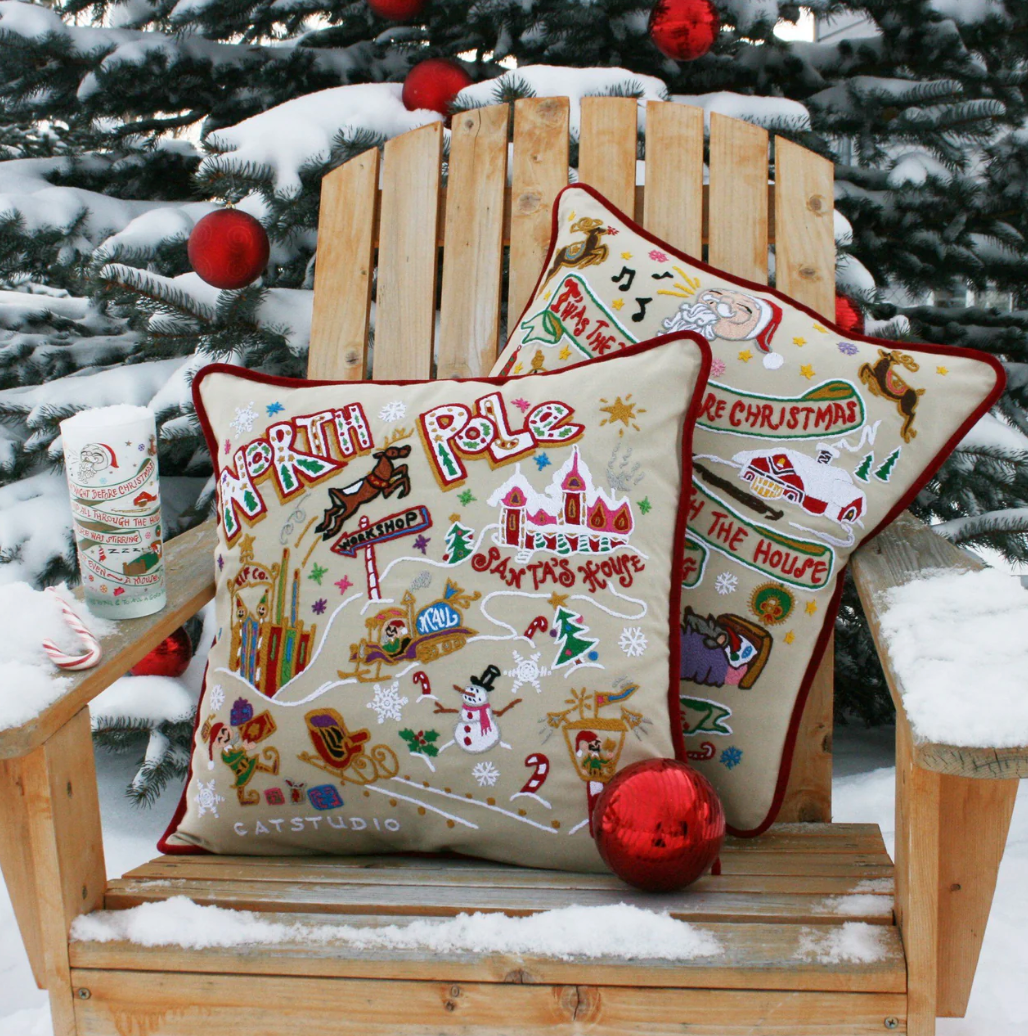 Night Before Christmas Hand-Embroidered Pillow