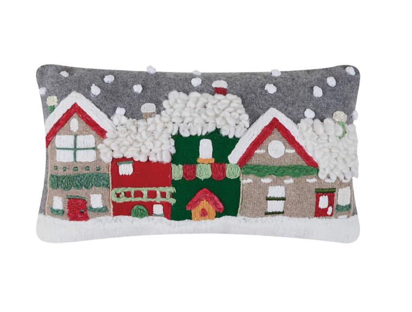 Village Felt Embroidered Pillow