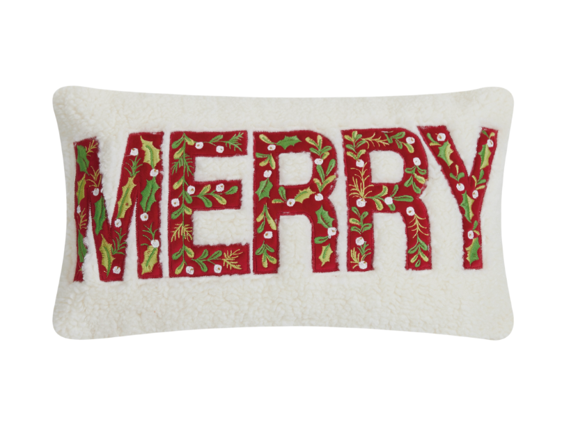 Merry Sherpa Embroidered Pillow
