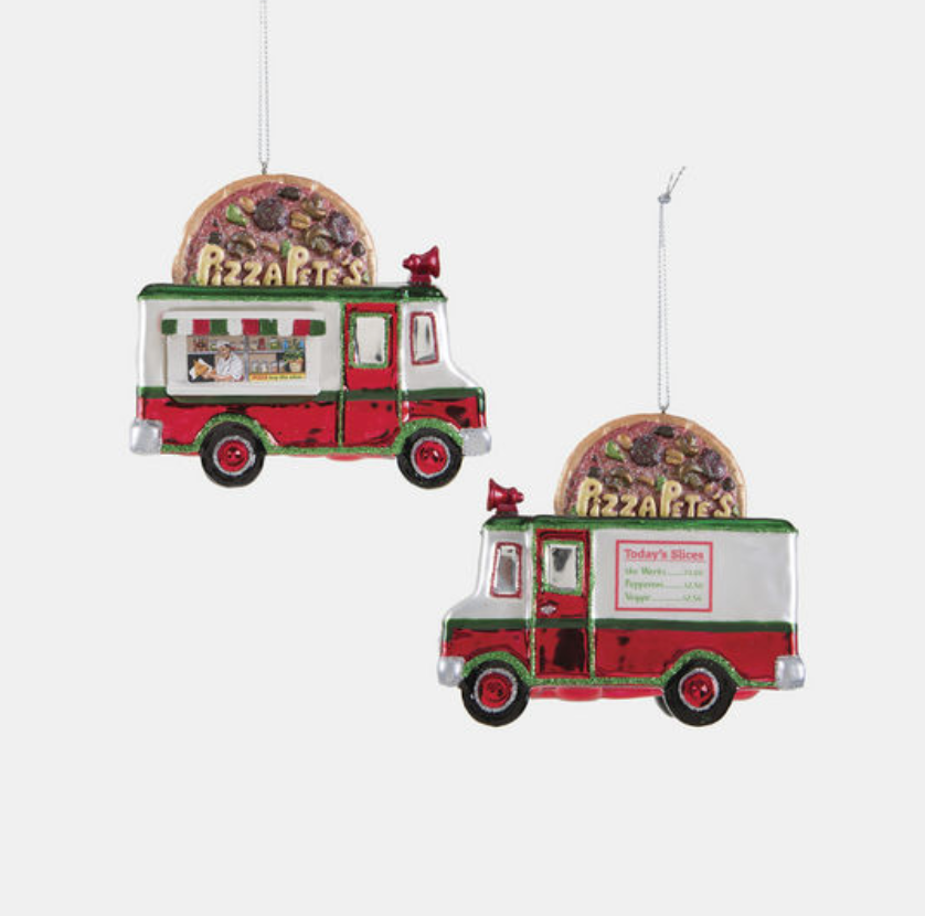 Pizza Truck Glass Ornament