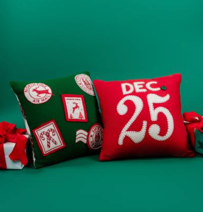 Christmas Stamps Felted Pillow