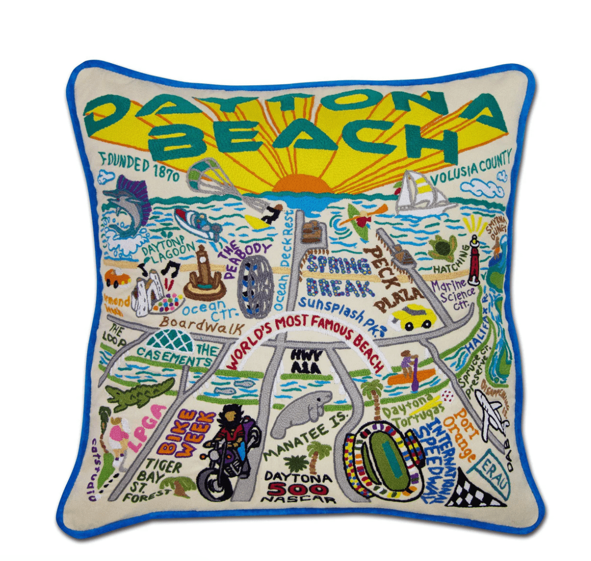 Daytona Beach Hand - Embroidered Pillow - Veranda Cafe & Mercantile