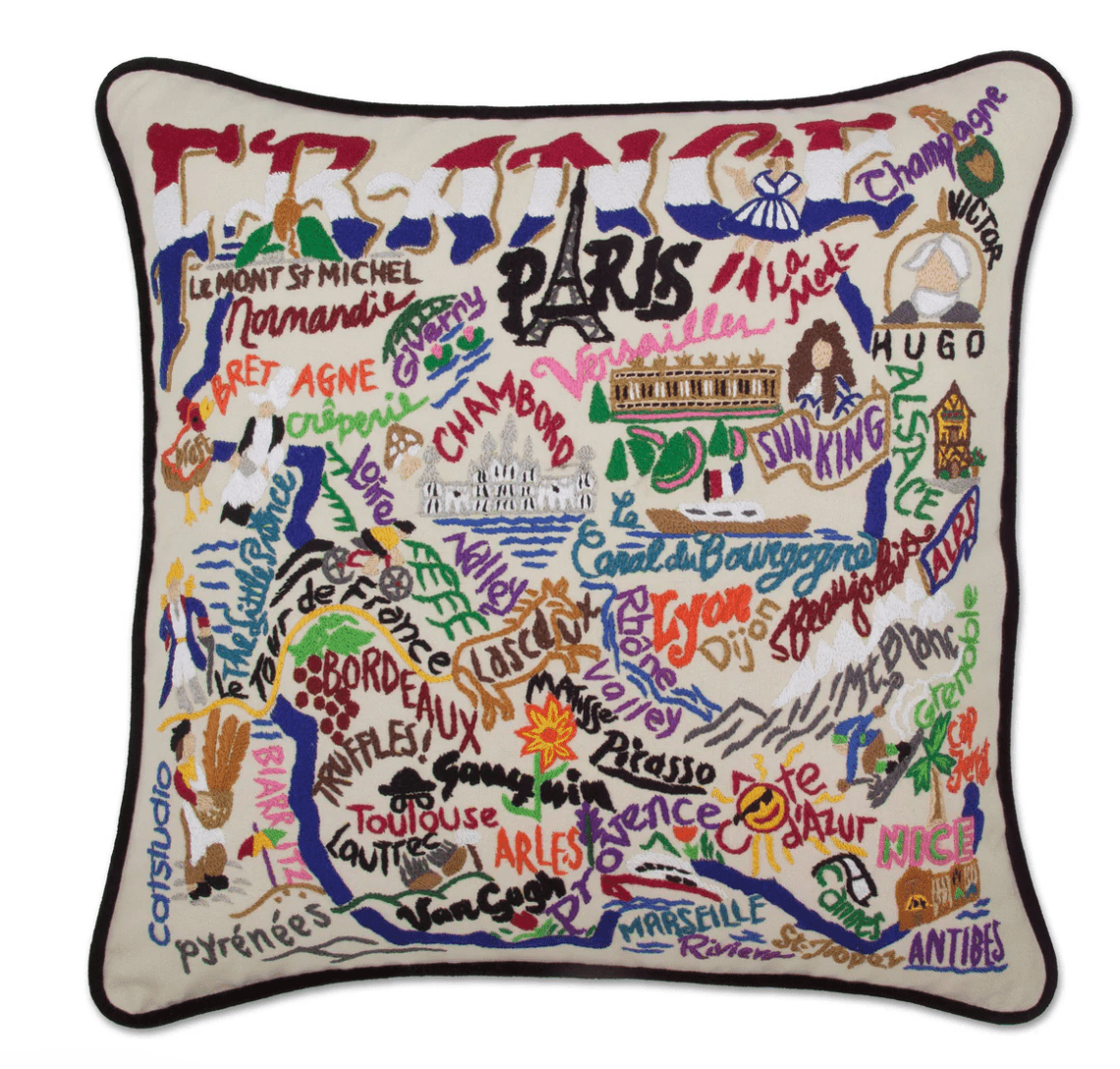 France Hand - Embroidered Pillow - Veranda Cafe & Mercantile