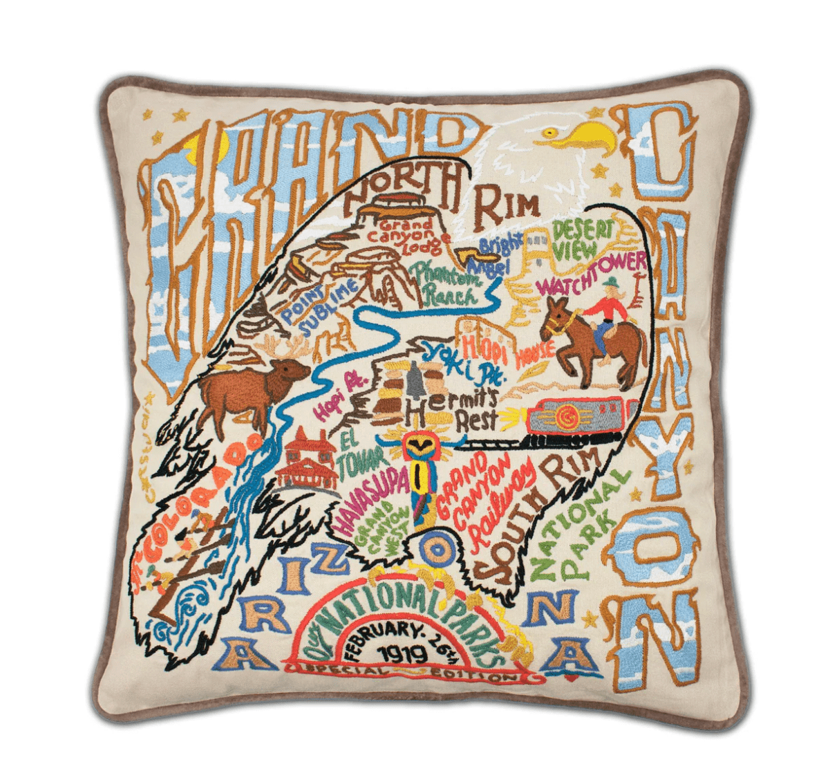 Grand Canyon Hand - Embroidered Pillow - Veranda Cafe & Mercantile