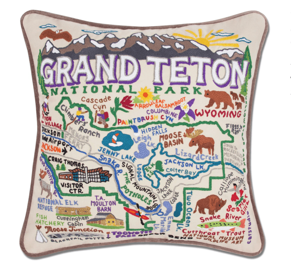 Grand Teton Hand - Embroidered Pillow - Veranda Cafe & Mercantile
