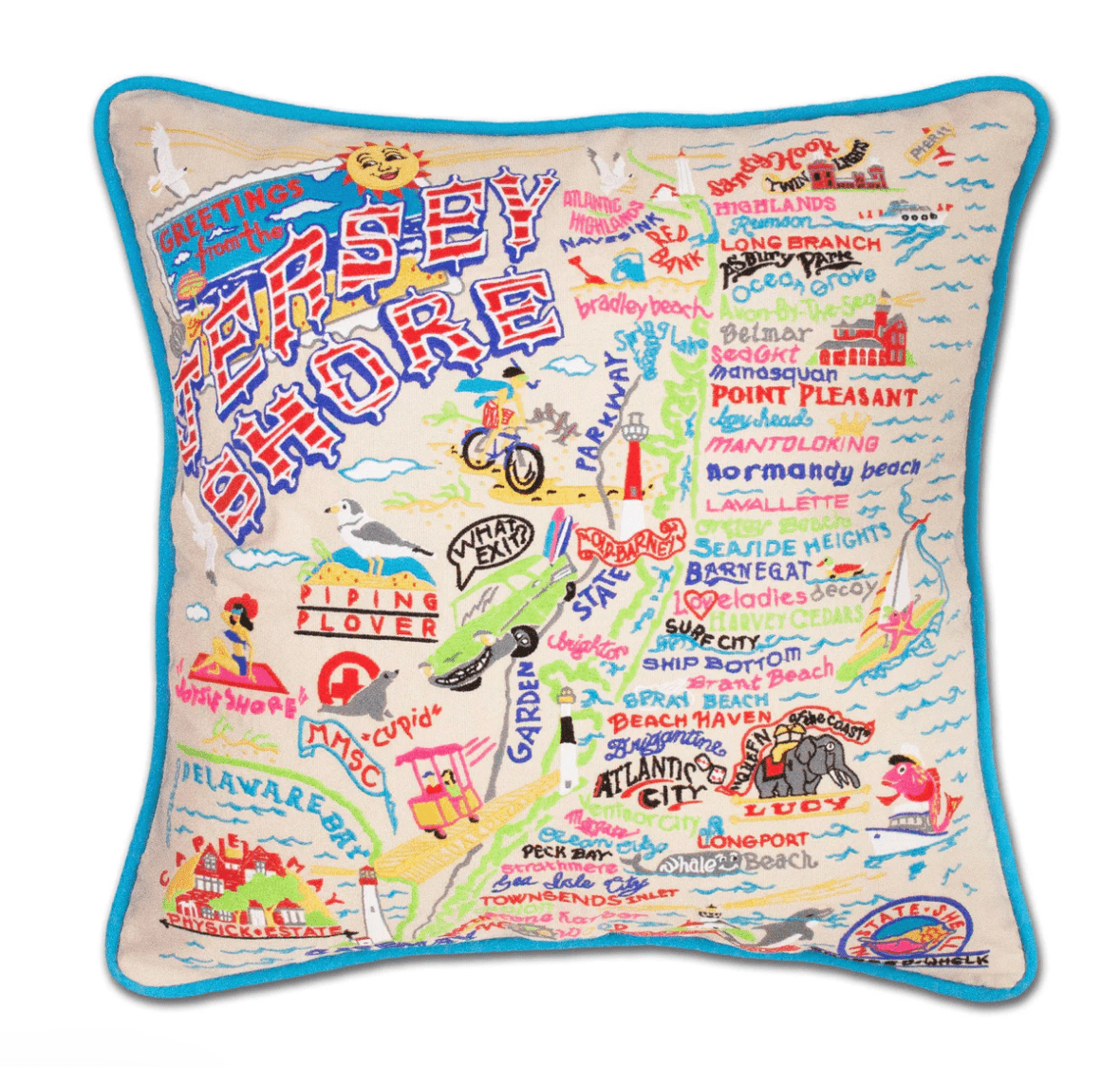 Jersey Shore Embroidered Pillow - Veranda Cafe & Mercantile