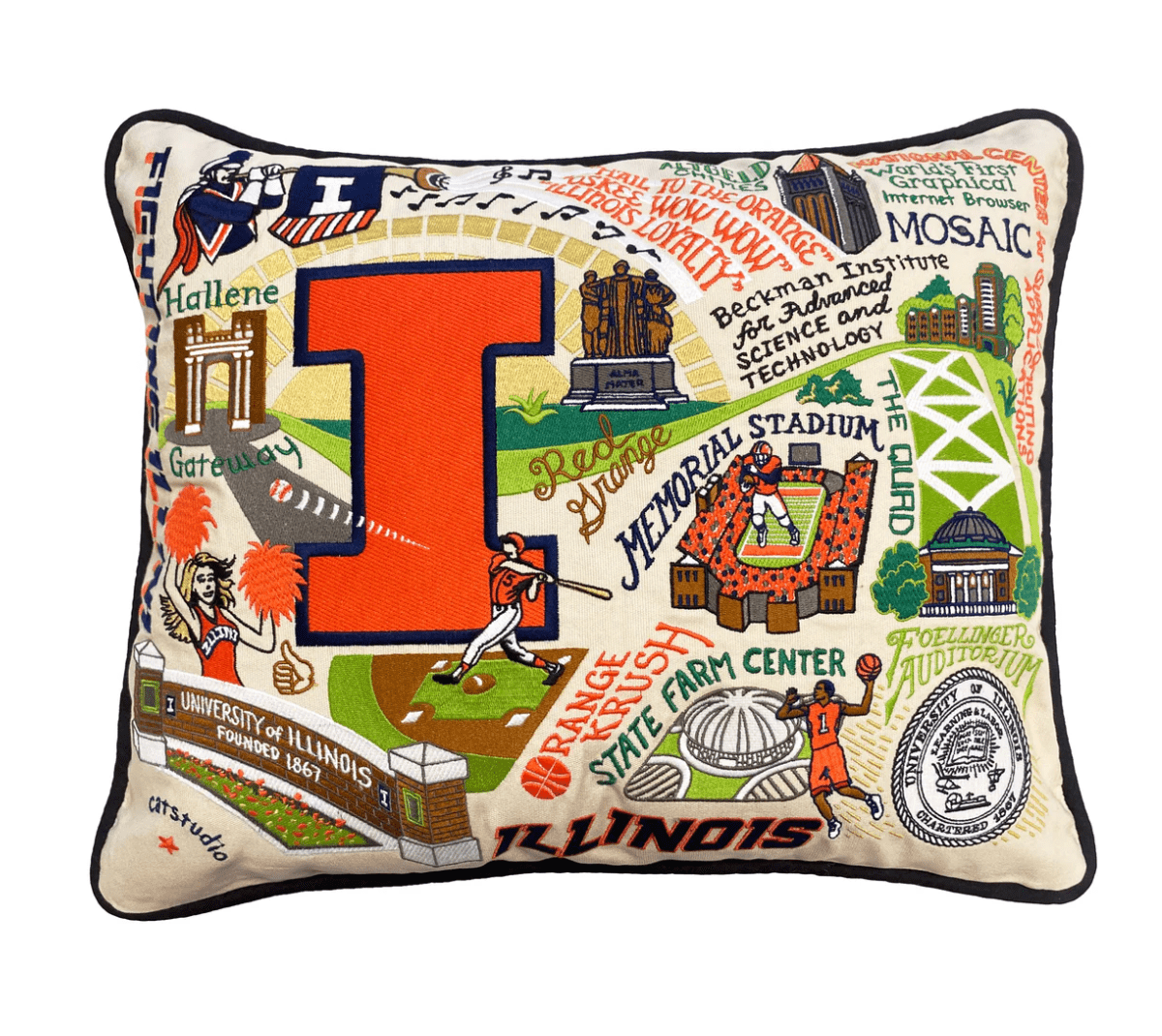 University of Illinois Embroidered Pillow - Veranda Cafe & Mercantile