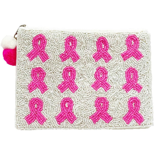 Cancer Multi Ribbon Beaded Pouch
