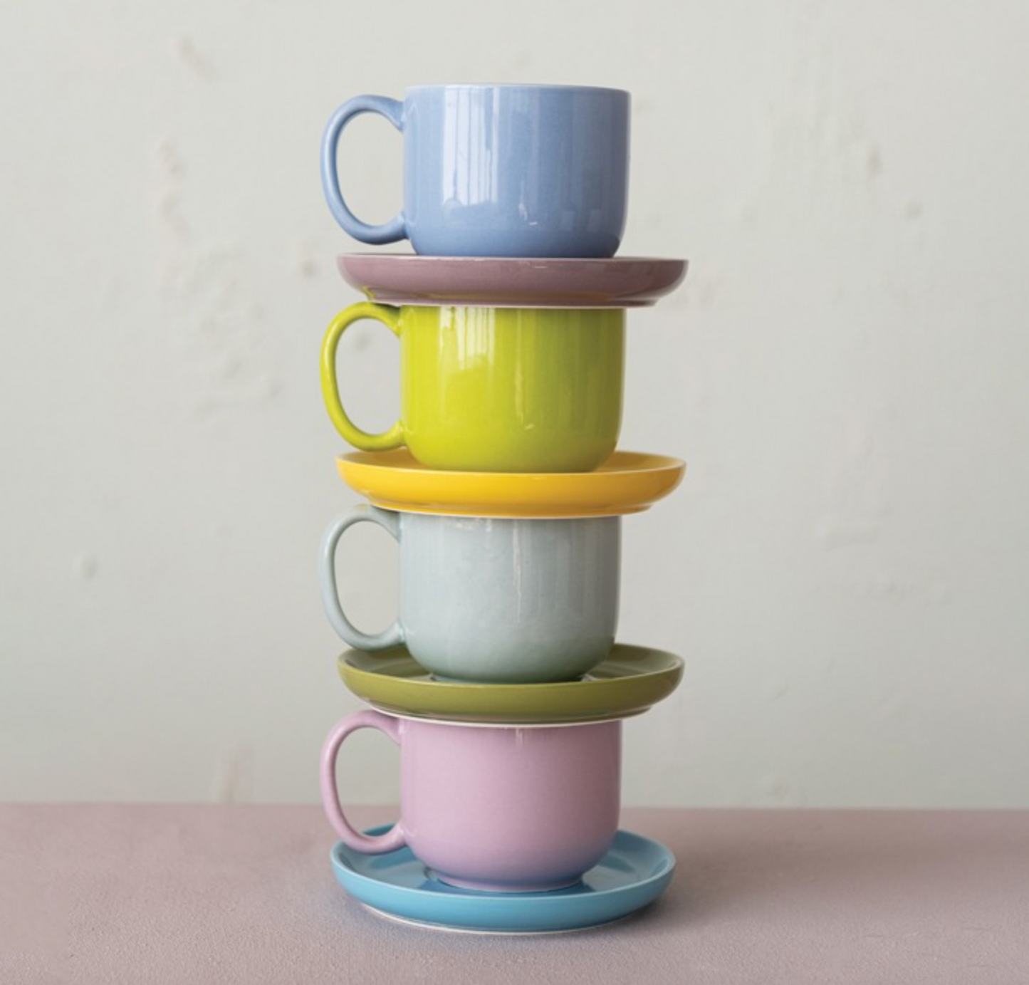 Stoneware Mug with Saucer