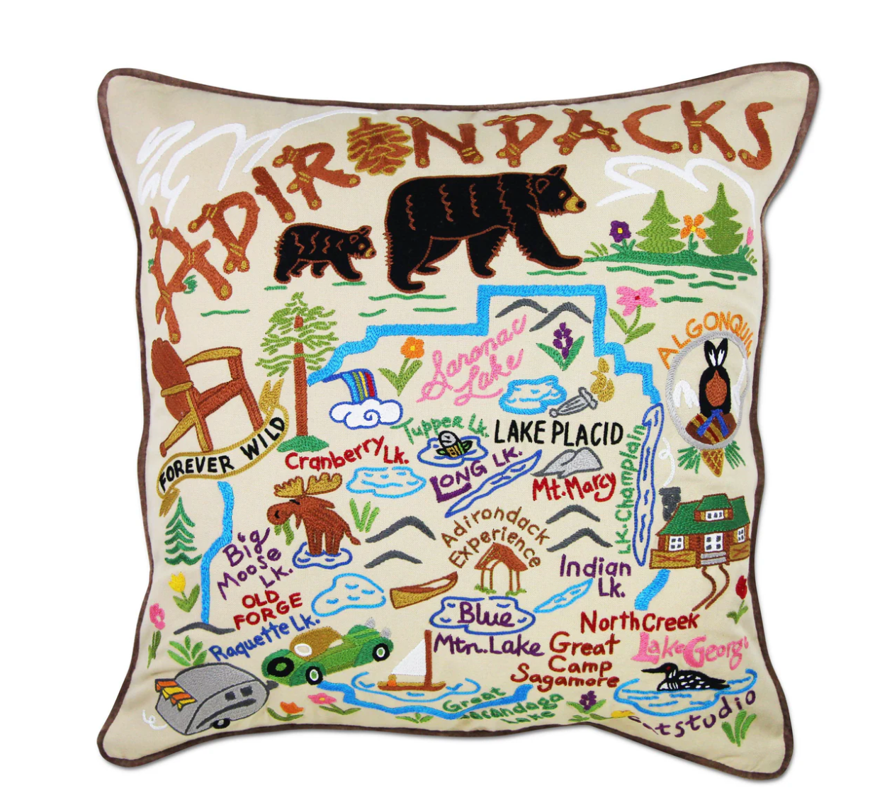 Adirondacks Hand-Embroidered Pillow