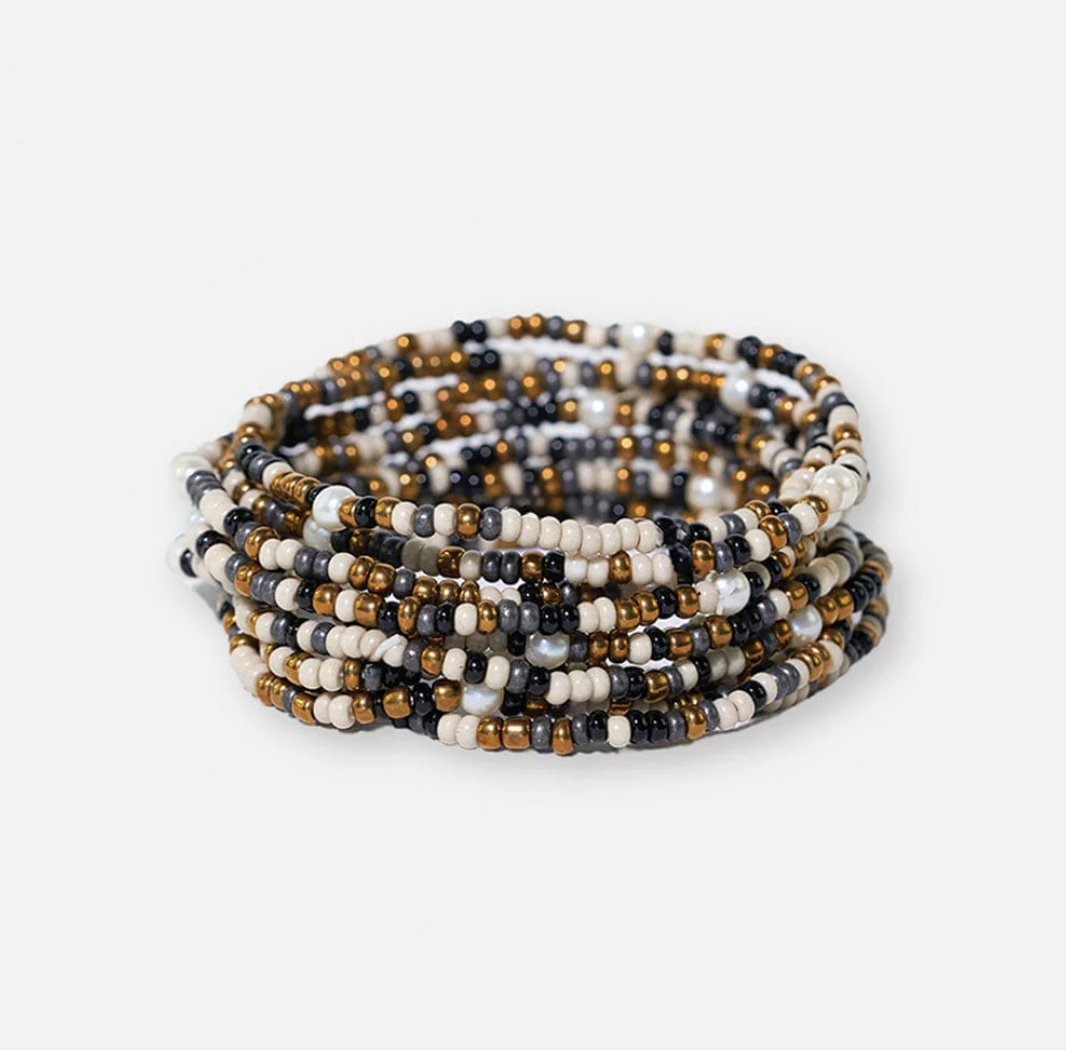 Sage Confetti Beaded 10 Strand Stretch Bracelets Black