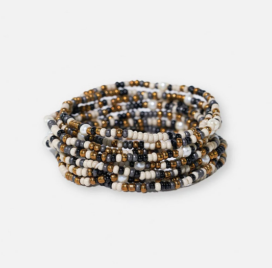 Sage Confetti Beaded 10 Strand Stretch Bracelets Black