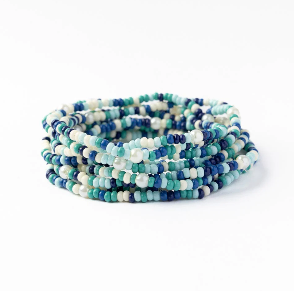 Sage Confetti Beaded 10 Strand Stretch Bracelets Blue