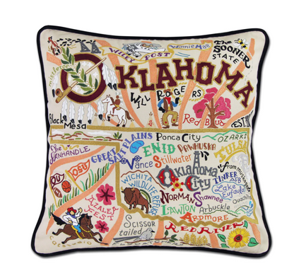 Oklahoma Hand-Embroidered Pillow