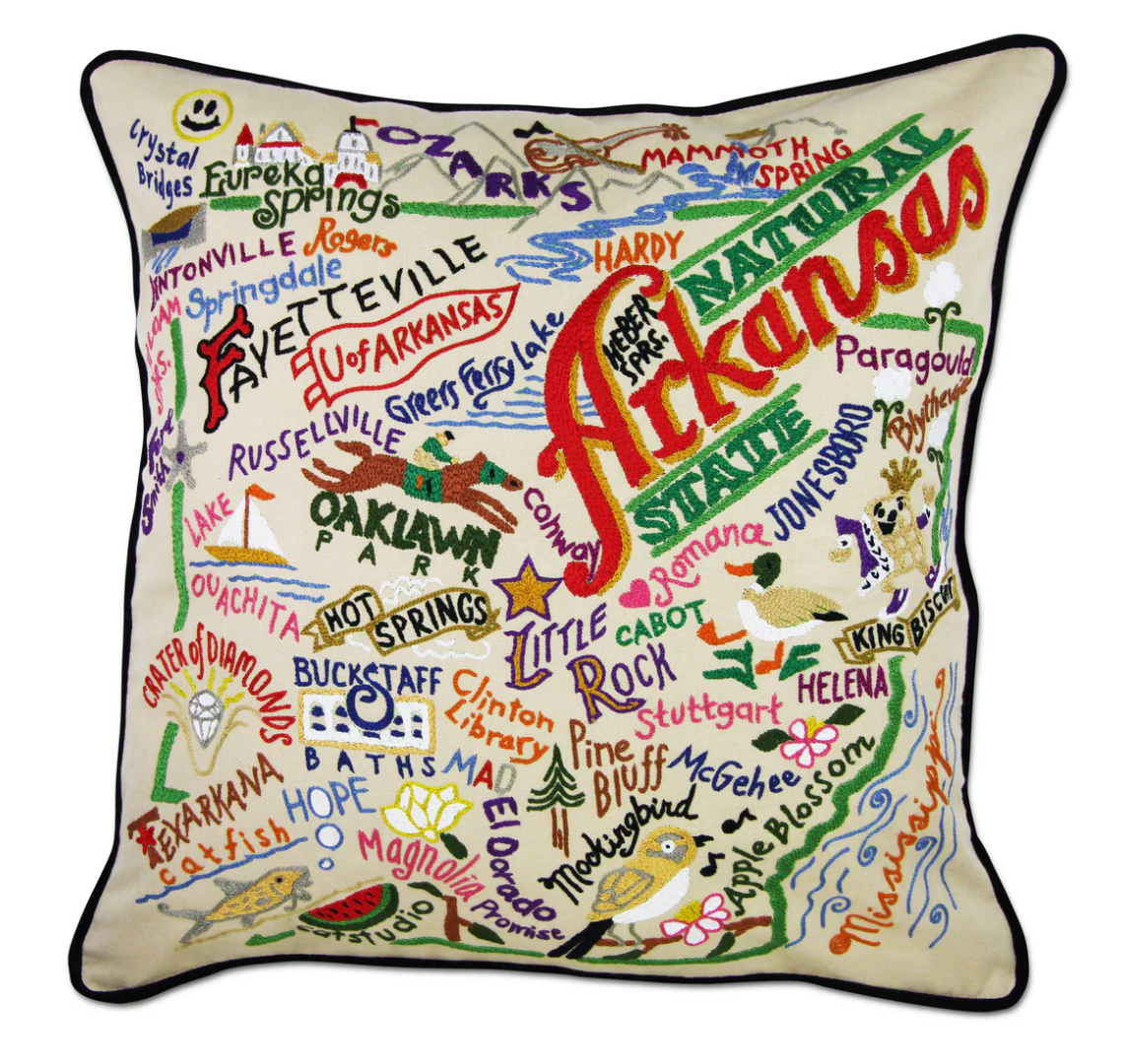 Arkansas Hand-Embroidered Pillow