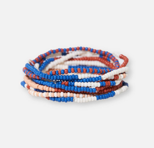 Sage Mixed Stripe Beaded 10 Strand Stretch Bracelet Set Sedona