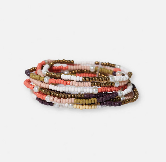 Sage Mixed Colorblocks With Pearls Beaded 10 Strand Stretch Bracelet Set Jaipur