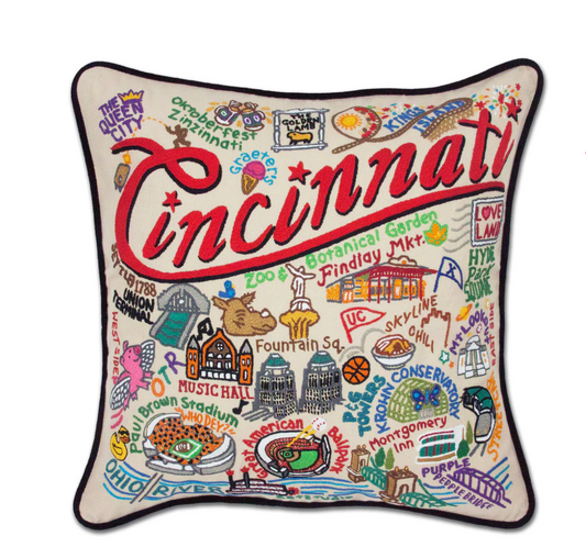 Cincinnati Hand-Embroidered Pillow