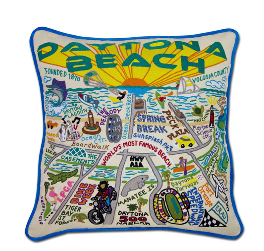 Daytona Beach Hand-Embroidered Pillow