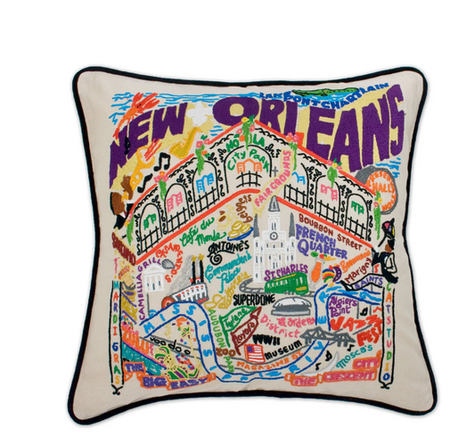New Orleans Hand-Embroidered Pillow