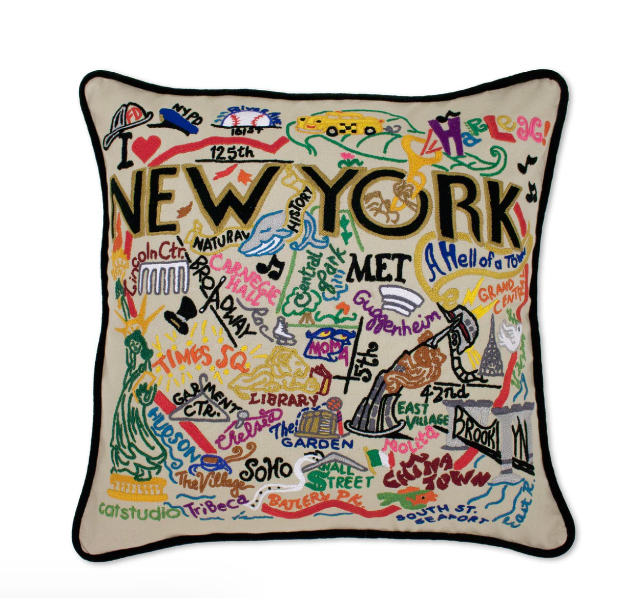 New York City Hand-Embroidered Pillow