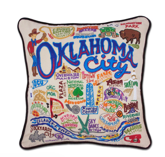 Oklahoma City Hand-Embroidered Pillow