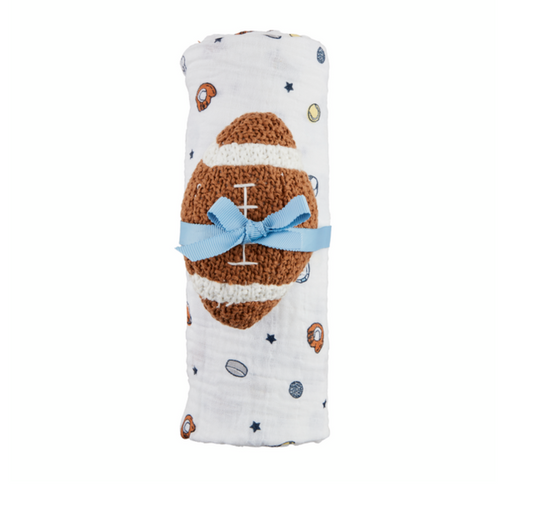 Sports Swaddle & Football Rattle Set