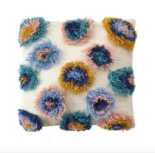Shaggy Embroidered Pom Poms Pillow