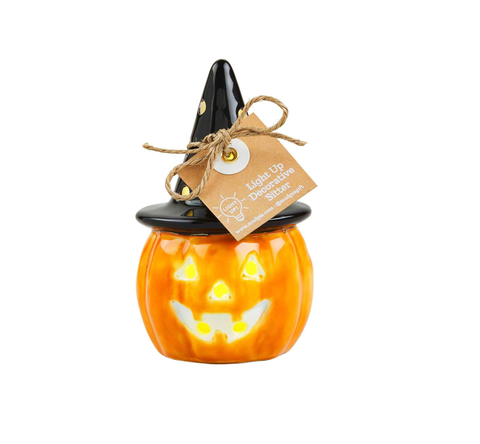 Light-up Witch Jack-O-Lantern Sitter