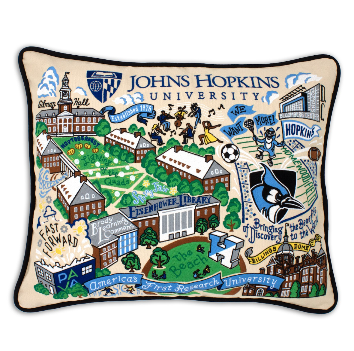 Johns Hopkins University Embroidered Pillow