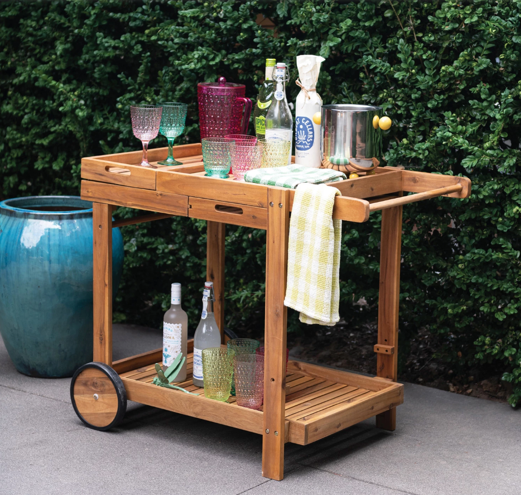 2-Tier Bar Cart with Drawer & Removable Tray