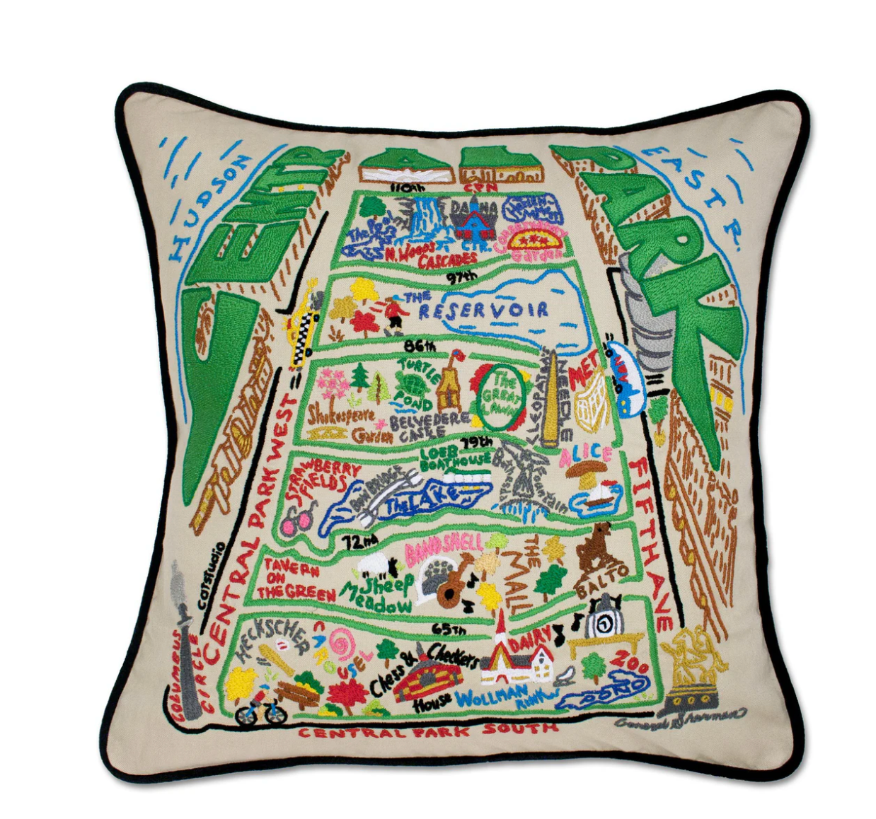 Central Park Hand-Embroidered Pillow