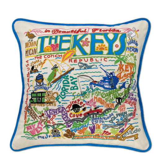Florida Keys Hand-Embroidered Pillow